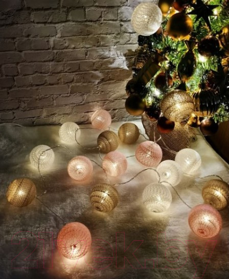 Изображение товара Тайские фонарики ArtStyle Нитяные шарики / CL-N224WW (розовый/белый/коричнивый)