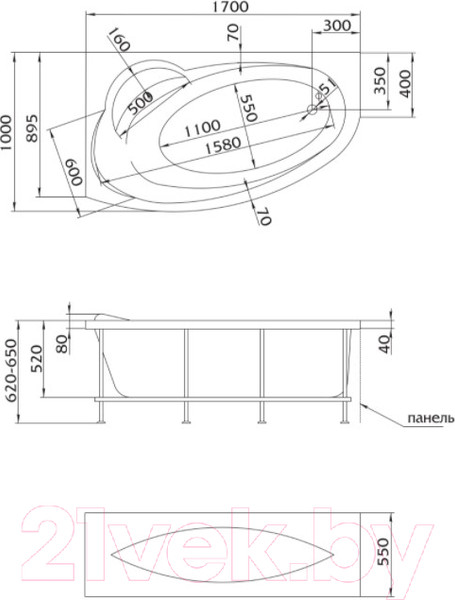 Изображение товара Ванна акриловая 1Марка Julianna 170x100 R (с каркасом)