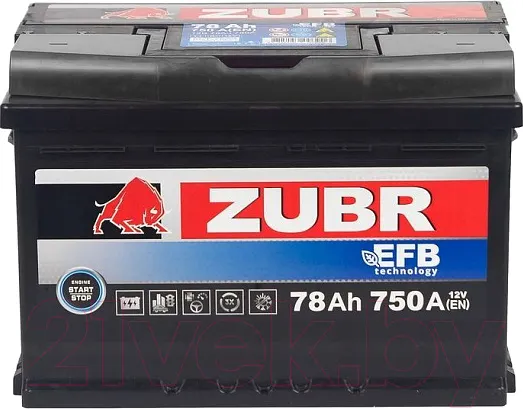 Изображение товара Автомобильный аккумулятор Zubr EFB R+ (78 А/ч)