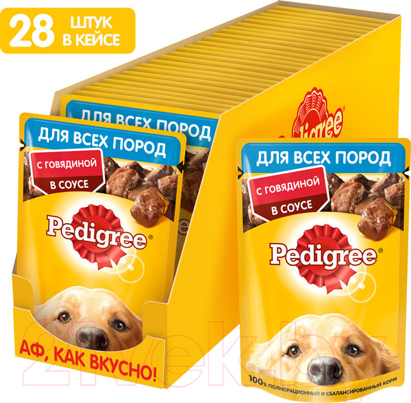 Изображение товара Влажный корм для собак Pedigree Для взрослых собак всех пород с говядиной в соусе (85г)