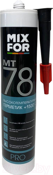 Изображение товара Герметик силикатный Mixfor HiTemp высокотемпературный +1500C / MT-78 (260мл, черный)