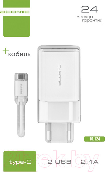 Изображение товара Зарядное устройство сетевое Atomic U400 (с кабелем Type-C, белый)