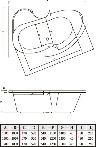Изображение товара Ванна акриловая Bonito Home Arizona 150x105 L (с ножками)