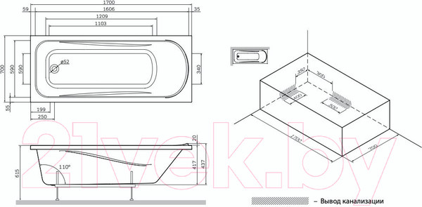 Изображение товара Ванна акриловая AM.PM Sense 170x70 / W75A-170-070W-KL