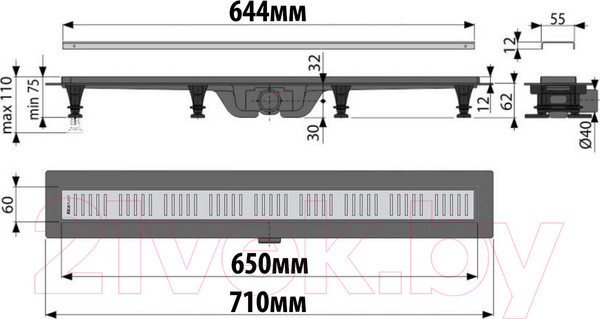 Изображение товара Трап для душа Alcadrain APZ10-650M Simple (черный)