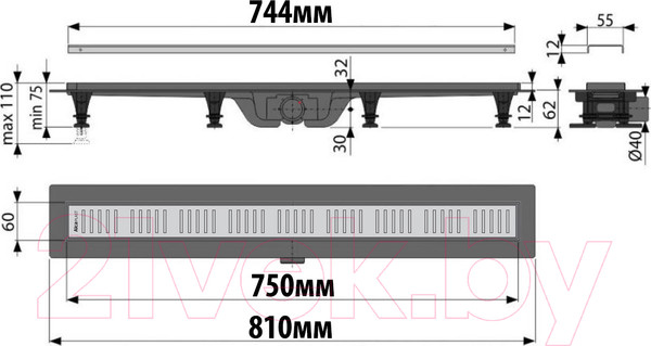 Изображение товара Трап для душа Alcadrain APZ10-750M Simple (черный)