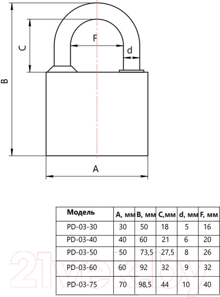 Изображение товара Замок навесной Apecs PD-03-60