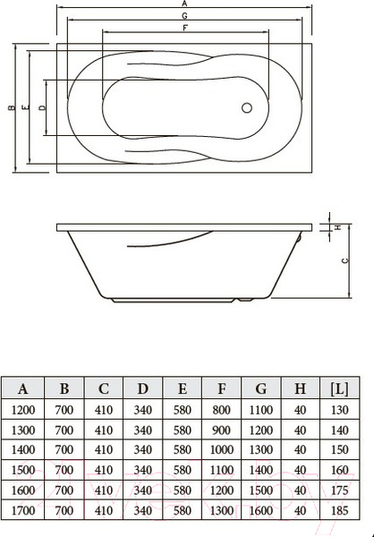 Изображение товара Ванна акриловая Bonito Home Bali 160x70 (с ножками)