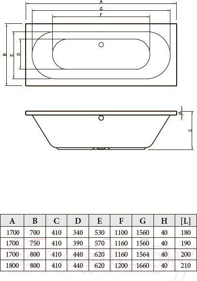 Изображение товара Ванна акриловая Bonito Home Ilias 170x75 (с ножками)