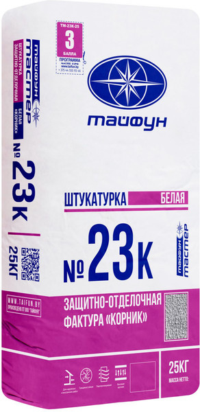 Изображение товара Штукатурка декоративная Тайфун Мастер №23К-2 фактура корник 1.5мм (25кг, белый)
