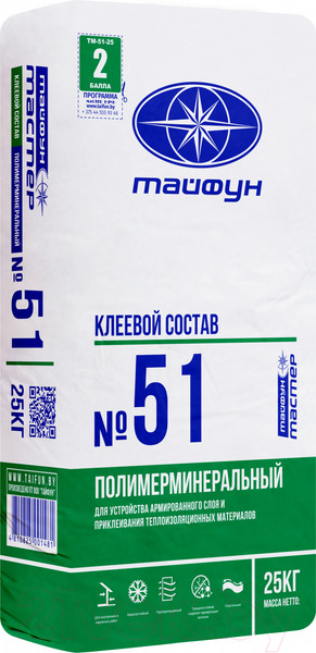 Изображение товара Клей для теплоизоляционных плит Тайфун Мастер №51 (25кг)