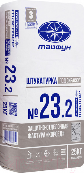 Изображение товара Штукатурка декоративная Тайфун Мастер №23.2 фактура короед под окраску (25кг, серый)