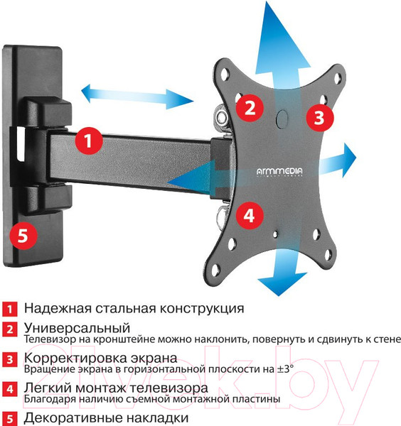 Изображение товара Кронштейн для телевизора ARM Media Mars-01 (черный)