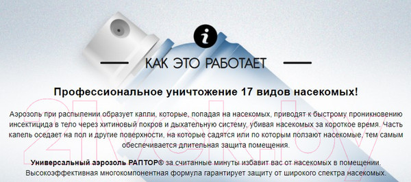 Изображение товара Аэрозоль от насекомых Раптор Универсальный от 17 видов / Ас0517 (275мл)