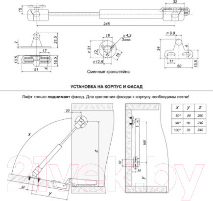 Изображение товара Газовый лифт мебельный Boyard GL103GR/100/3