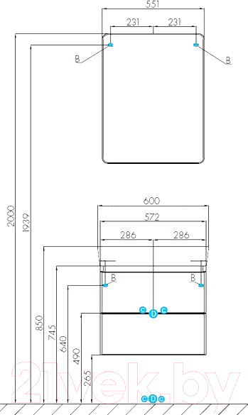 Изображение товара Тумба под умывальник Акватон Скай 60 (1A238201SY010)