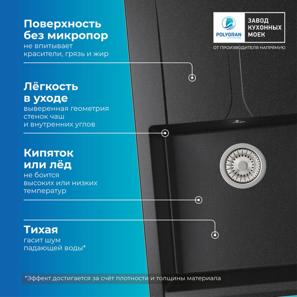 Изображение товара Мойка кухонная Polygran Gals-760 (черный)