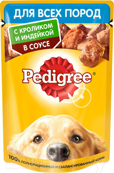 Изображение товара Влажный корм для собак Pedigree Для взрослых собак всех пород с кроликом и индейкой в соусе (85г)