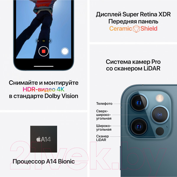 Изображение товара Смартфон восстановленный Apple iPhone 12 Pro Max 256GB Flip Грейд B (тихоокеанский синий)
