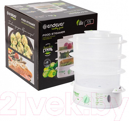 Изображение товара Пароварка стационарная Endever Vita-175 (белый/зеленый)