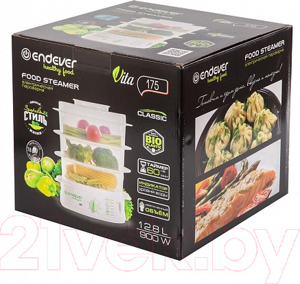 Изображение товара Пароварка стационарная Endever Vita-175 (белый/зеленый)