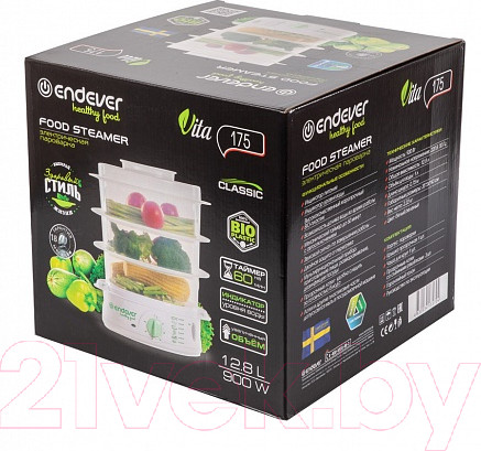 Изображение товара Пароварка стационарная Endever Vita-175 (белый/зеленый)