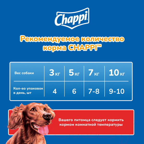 Изображение товара Влажный корм для собак Chappi Сытный мясной обед. С говядиной по-домашнему (85г)