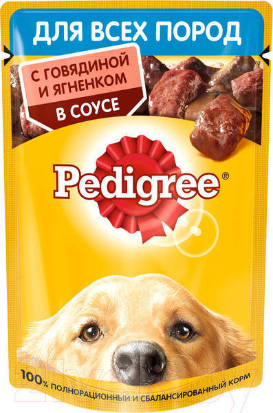 Изображение товара Влажный корм для собак Pedigree Для взрослых собак всех пород с говядиной и ягнёнком в соусе (85г)