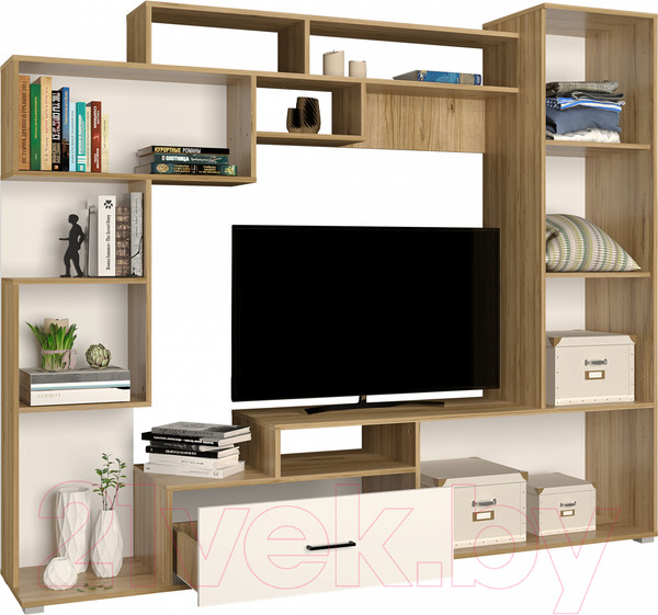 Изображение товара Стенка Горизонт Мебель Пекин (крафт золотой/белый)