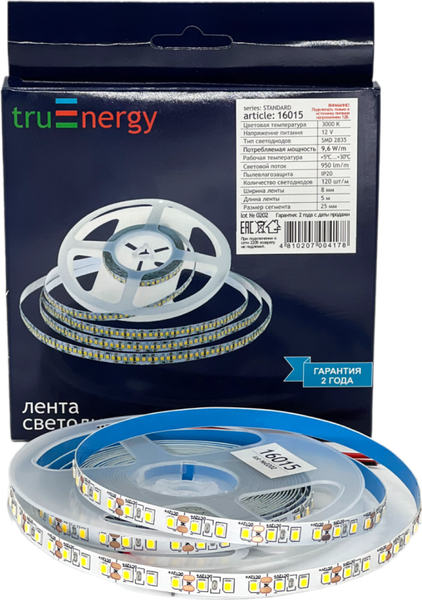 Изображение товара Светодиодная лента Truenergy 12V-120D 9.6W/m 4000K IP20 / 16015 (5м)