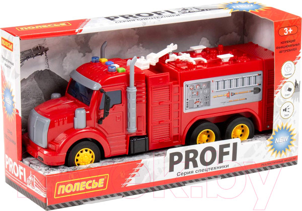 Изображение товара Автомобиль игрушечный Полесье Профи. Пожарный со звуком и светом / 86518 (инерционный)
