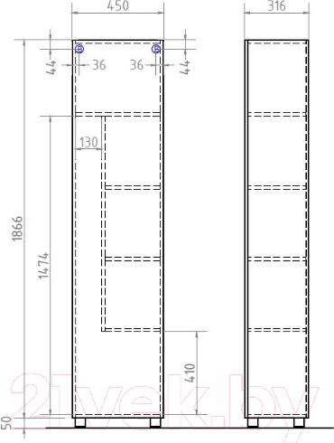 Изображение товара Шкаф-пенал для ванной Vigo Geometry 450 (бетон)
