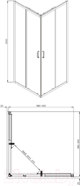 Изображение товара Душевой уголок Adema Glass Vierkant 90 (тонированное стекло)