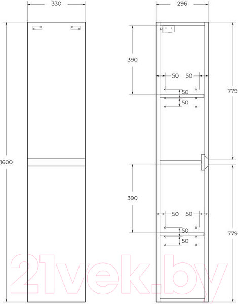 Изображение товара Шкаф-пенал для ванной BelBagno Kraft-1600-2A-SC-RT-L