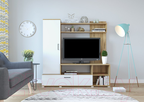 Изображение товара Стенка Горизонт Мебель Лима (крафт золотой/белый)