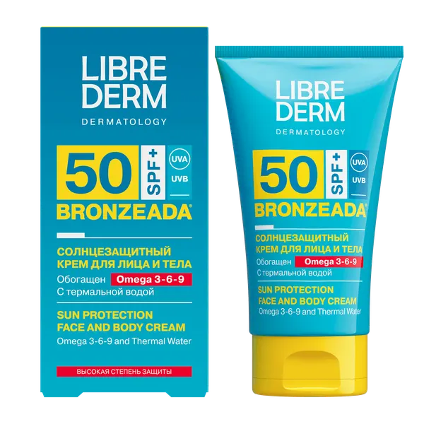 Изображение товара Крем солнцезащитный Librederm Bronzeada с омега 3-6-9 и термальной водой SPF50 (150мл)