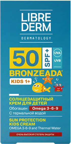 Изображение товара Крем солнцезащитный Librederm Bronzeada с омега 3-6-9 и термальной водой для детей SPF50 (150 мл)