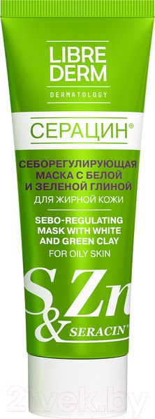 Изображение товара Маска для лица кремовая Librederm Серацин себорегулирующая с белой и зеленой глиной (75мл)