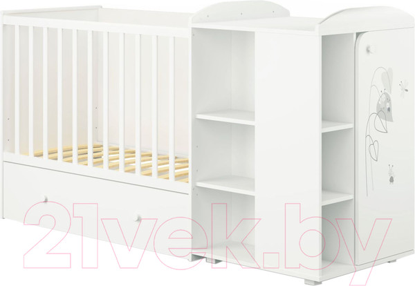 Изображение товара Детская кровать-трансформер Polini Kids French 800 Amis с комодом (белый)
