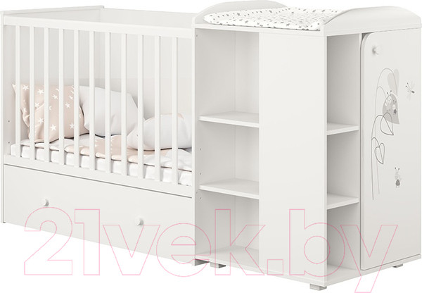 Изображение товара Детская кровать-трансформер Polini Kids French 800 Amis с комодом (белый)