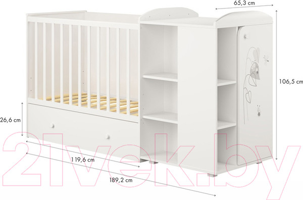 Изображение товара Детская кровать-трансформер Polini Kids French 800 Amis с комодом (белый)