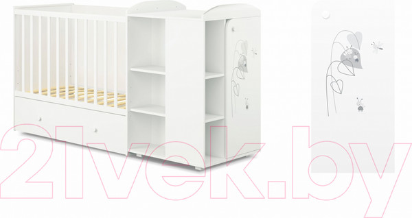 Изображение товара Детская кровать-трансформер Polini Kids French 800 Amis с комодом (белый)