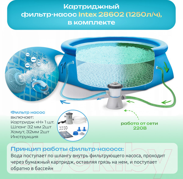 Изображение товара Надувной бассейн Intex EASY SET 28118NP (305x61 с фильтром и насосом)