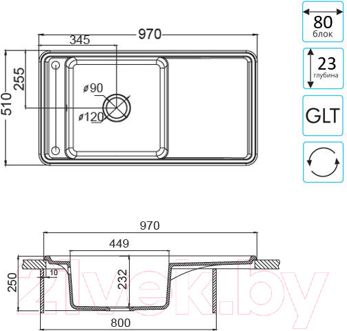 Изображение товара Мойка кухонная Акватон Беллис 97 (1A725132BS240)