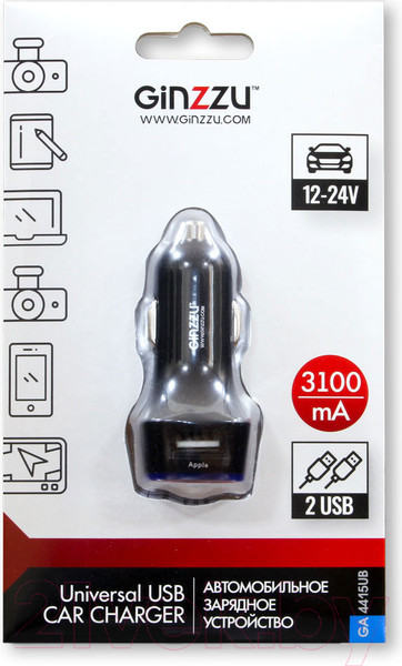 Изображение товара Адаптер питания автомобильный Ginzzu GA-4415UB