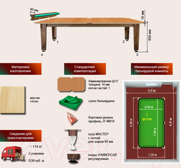 Изображение товара Бильярдный стол РуптуР Мастер / 258.00.07 (46/2)