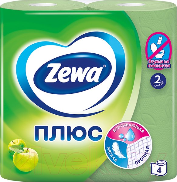 Изображение товара Туалетная бумага Zewa Плюс. Аромат яблока (1x4рул)