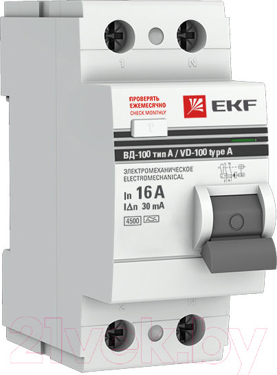 Изображение товара Устройство защитного отключения EKF PROxima ВД-100 2P 16А 30мА / elcb-2-16-30-em-pro