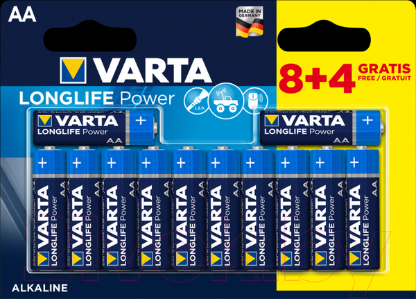 Изображение товара Комплект батареек Varta Longlife Power AA 1.5V LR6 / 04906121472 (12шт)