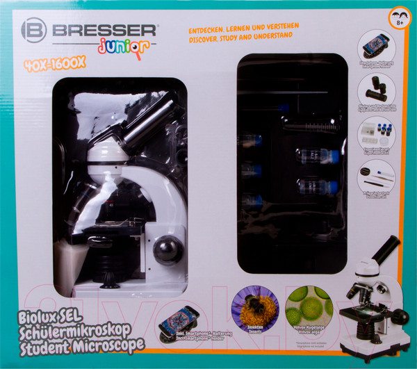 Изображение товара Микроскоп оптический Bresser Junior Biolux SEL 40–1600x / 75314 (белый)
